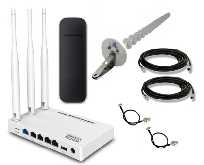  Huawei E3372h-153+Netis MW5230+Антенный комплект Стрела Мимо 20 Дб (Комплект Надежный 4G для дома, дачи и села)