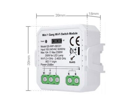  Умный выключатель (реле) 1-канальный Tuya Wi-Fi QS-WIFI-SEC01