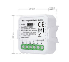  Умный выключатель (реле) 2-канальный Tuya Wi..