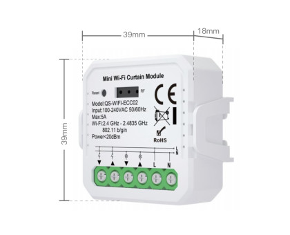  Умный выключатель (реле) для штор 1-канальный Tuya Wi-Fi QS-WI-FI-ECCO2